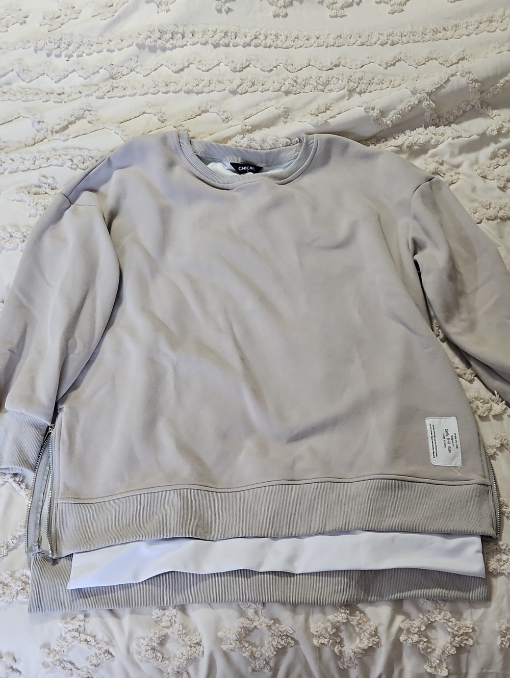 Chico's Womens Light Taupe Layered Crewneck Sweater